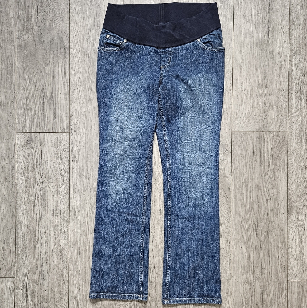Liz Lange Maternity Straight Leg Jeans Size 6 Mid Wash Underbelly Band